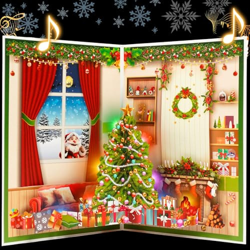 APOTODITO Musikalische Weihnachtskarte 3d, Pop-Up-Weihnachtskarten mit Musik, Christmas Cards, einzigartige Weihnachtsgeschenke für Kinder Frauen Männer Weihnachten, Silvester, Neujahr.