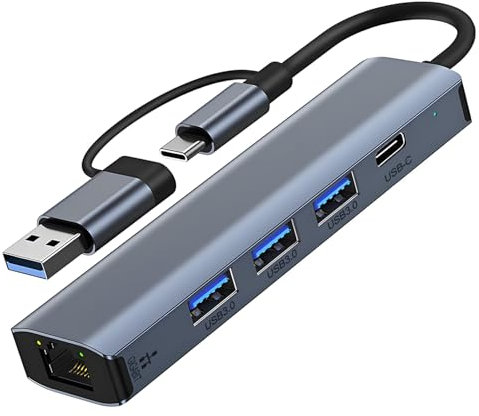 Oblinple Hub USB 3.0 USB C Ethernet 5 in 2, Adattatore USB a Lan RJ45 1000Mbps con 3 Porte USB 3.0 e Tipo C, Multiporta Adapter Cavo Gigabit in Alluminio per Windows XP MAC Linux Chromebook MacBook