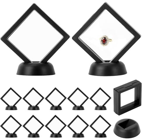 QWORK® Lot de 12 Cadres d'affichage flottants 3D 7 x 7 cm avec Base, boîte de Rangement Transparente pour Bijoux en Film TPU