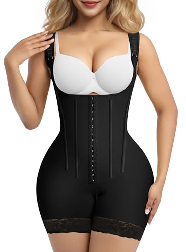 SHAPERX Shapewear for Women Tummy Control Fajas Colombianas Body Shaper Open Bust Bodysuit Postpartum Girdles Compression Garment Butt Lifter, UK-SZ7306-Black-XL
