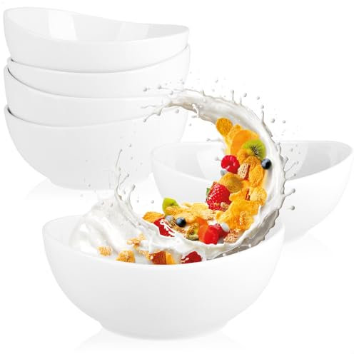 com-four® 6x cuencos de cerámica 500ml - cuencos para cereales - cuencos para postres - cuencos para ensaladas - ideales para desayunos, refrigerios y postres (6 piezas - blanco - curvado)