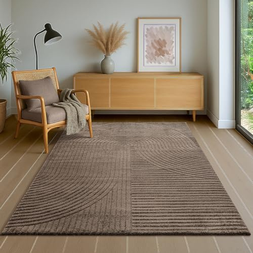 the carpet Everest - Moderner Kurzflor Teppich Hoch-Tief-Struktur, 3D-Effekt, weiche Oberfläche und hohe Flordichte, ideal für Wohnzimmer & Schlafzimmer, Panglao Design, Braun, 200 x 290 cm