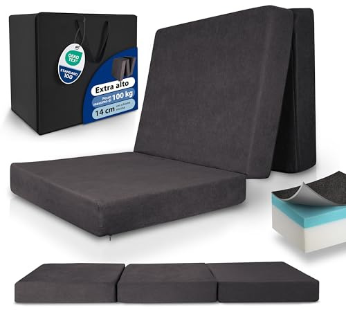 Beautissu Premium L Materasso pieghevole 80x200 cm Letto per gli ospiti incl. Borsa – spessore extra 14 cm Materasso schiuma viscoelastica – elevato comfort lavabile Materasso – Antracite
