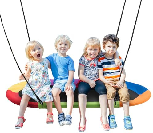 Maxmass 60 inch/150cm Kids Nest Swing, 150kg Weight Capacity Children Tree Swing Seat with Adjustable Hanging Ropes, Indoor Outdoor Platform Swing Chair for Porch Garden Backyard Park (Colorful)