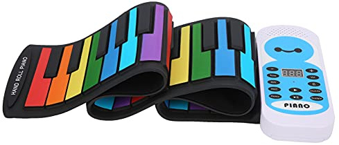 LOCADENCE 49 Key Roll Up Piano Tastiera, Piano Pieghevole per Bambini Rainbow con 128 Ritmi Timbri, Piano Elettrico a Silicone Morbido Stereo USB DC5V per Bambini Principianti