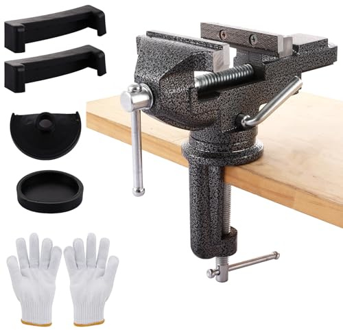 MUXHEL Vice 80mm, Bench Vice Clamp 360° Swivel Base Vices for Workbench, Heavy Duty Work Bench Clamp Table vice for Small DIY Craft Projects Sanding Drilling Welding-Black