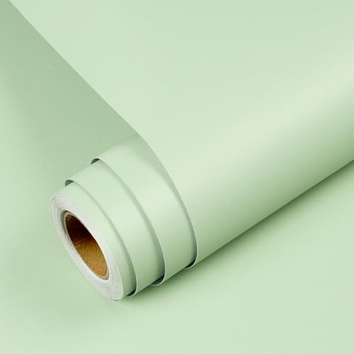 YENHOME Ogenomskinlig grön enfärgad tapet 40 x 300 cm självhäftande tapet grön sovrum självhäftande möbelfolie vattentät beläggning klistermärken för möbler rustning köksbord