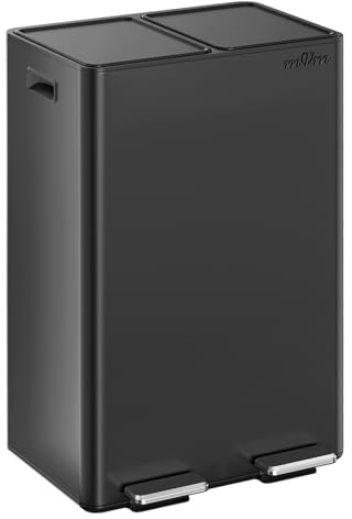 mVm Kitchen Bin,60L Dual Rubbish Bin,2 x 30L Stainless Steel Pedal Bin,Double Recycling Bin with Soft-Close Lids and Plastic Inner Buckets,Fingerprint Proof,Odour Seal,Large Capacity Trash Can