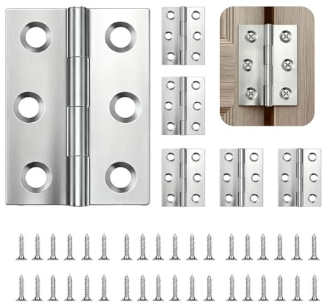 6 Pièces Charniere Porte, Charnière Inox 304, Gond Porte, Charnière Invisible et Robuste pour Meubles et Aménagement Intérieur/Extérieur, pour Portes, Fenêtres, Placards, Tiroirs
