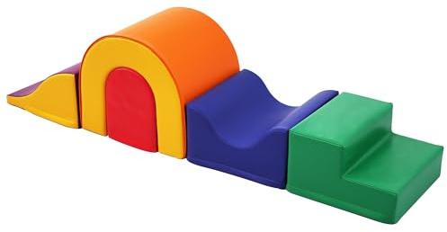 muenfly Blocchi da costruzione in schiuma per bambini, 5 in 1, struttura da arrampicata per interni con scivolo interno, giocattolo sensoriale per neonati e bambini, colorati