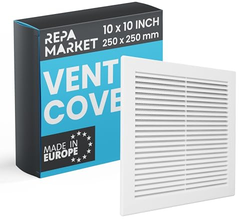 Repa Market 10 x 10 tum / 250 x 250 mm (yttre storlek) vita fyrkantiga luftintagsluckor för väggar - plast luftintag - gallerlock med nylonnät - HVAC takventilation luftgitter
