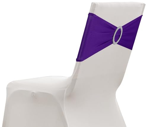 sourcing map Paquete de 10 bandas elásticas para silla, banda elástica para silla con hebilla deslizante, lazos elásticos universales para bodas, fiestas, ceremonias, eventos, decoración, color morado