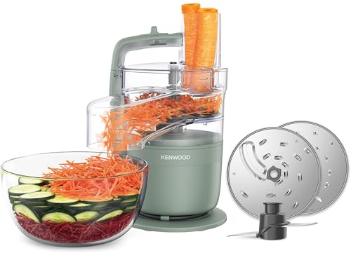 Kenwood MultiPro Compact – Kompakte Küchenmaschine mit Express Serve, Edelstahlmesser, Schneid- und Raspelscheiben, Pulse-Funktion, Grün (FDP23.140GR)