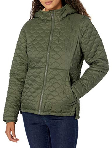 Amazon Essentials Women's Lightweight Quilted Full-Zip Water-Resistant Sherpa-Lined Hooded Puffer Jacket, Olive, Medium