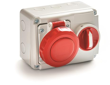 ROSI Steckdose, versperrt, grau/rot, 16a 3p+t IP67