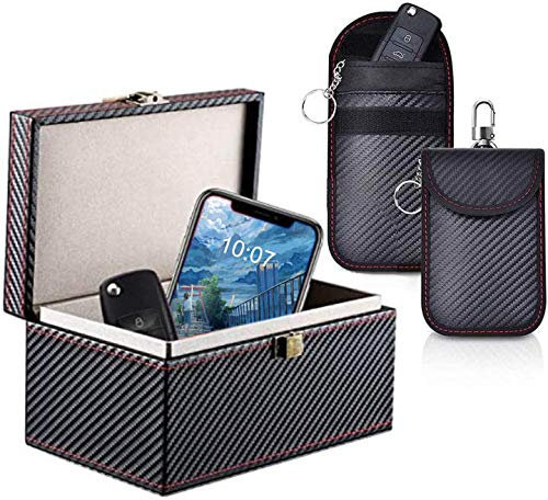 Keyless Go Schutz Autoschlüssel Box, Auto Key Diebstahlschutz Faraday Box, RFID Signal Blocking Case für Car Keys+2 Pack Faraday Tasche, Signal Blocker Tasche, RFID Schlüsseltasche