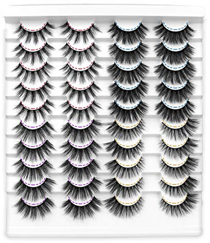 Faux Cils 20 Paires- 3D Faux Cils Naturel à la Main Ultra-Minces Cils Professionnel Cils Noir Réutilisables (4 modèles)