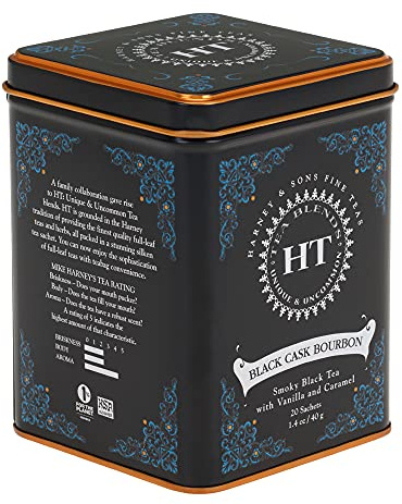 Harney & Sons Black Cask Bourbon Tea, 20 Sachets of Smoky Lapsang Black Tea with Light Caramel Flavors