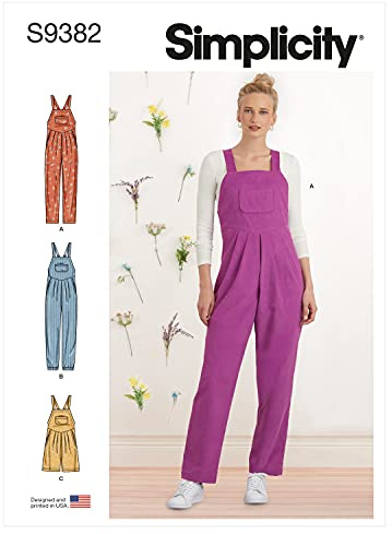 Simplicity Sewing Pattern S9382 Misses’ Dungarees with Shaped Raised Waist and Back Ties