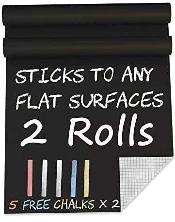 Film Tableau Noir Rouleau Adhésifs - 2 pcs Maison Cuisine Extérieur, Bureau École Menu Écrire Dessiner Peindre Souligner à la Craie 44 x 200 cm