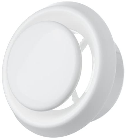 Ø 125 mm vit plast anemostat – frånluft tillluft tallriksventil med monteringsring – rund ventilationsventil ventilationsgaller