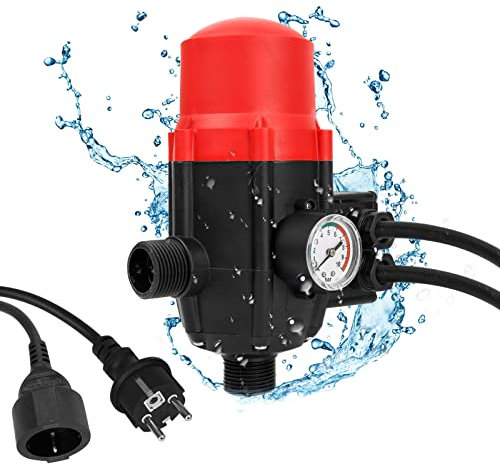 Randaco Pumpensteuerung mit Baranzeige Druckwächter 10bar Elektronische Druckschalter, mit Kabel Automatisches EIN- und Ausschalten, Rot
