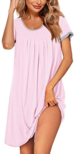 Ekouaer Camicia da Notte Donna Estiva Taglie Forti Vestito da Notte Girocollo Pigiama da Notte Manica Corta, Rosa, S