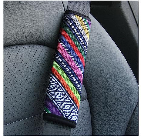 Yurosiay 2 Stück Universal Bunt Sicherheitsgurt Polster Auto Weich Bequem Gurt Polsterung Ethnische Auto Gurtschoner Mode Sicherheitsgurt Schutz Gurtpolster für Kinder Erwachsene Bunt