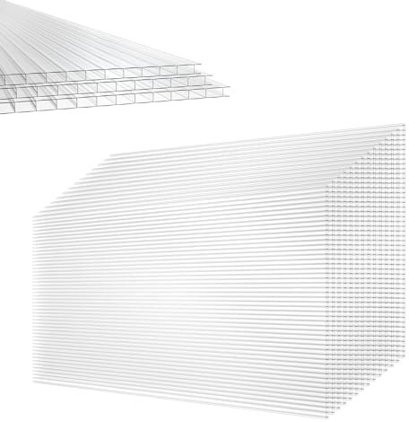 XINZI Lot de 28 plaques alvéolaires en polycarbonate - Environ 20,5 m² - Plaques de rechange pour serre - Résistantes aux UV et aux chocs - Transparent