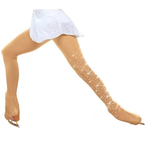 Figure Skating Tights Rhinestones Ice Skate Tights Tan Crystal Figure for Girls Women Skating Ballet Dance