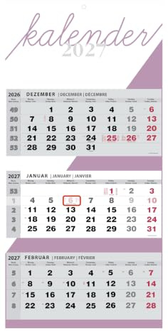 JAROGRAF Väggkalender 2027 – Kvartalskalender 3 Månader med Praktisk Väggplanerare för Möten, Helgdagar och Skollov (Lila)
