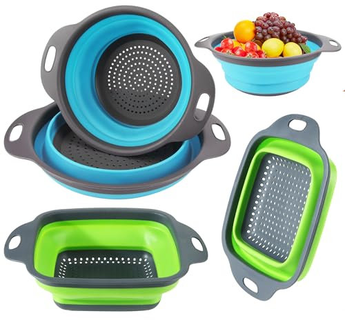 4 Pièces Passoire pliable, Passoire de cuisine, Passoire à pâtes, avec Poignées, Pour Cuisine, Camping, égoutter les pâtes, les légumes, les fruits