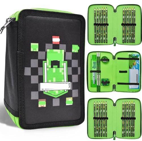 ADYEKSD Federmäppchen, mit Fächern, gefüllt mit Schulbedarf, My World Federmäppchen, Schule, Kinder, Jungen, Goodies, offizielles Zubehör für Gamer