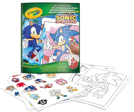 CRAYOLA, Álbum para Colorear con Pegatinas Sonic, 32 páginas y 4 Hojas de Pegatinas Incluidas, 04-0898G