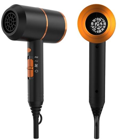 Secador de pelo con difusor, secador de pelo 2000W para mujeres hombres, potente secador de pelo iónico portátil para pelo rizado y pelo liso(Negro)