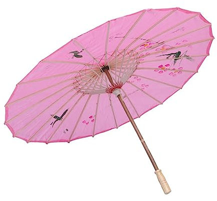 QWFVHJ Ombrello Parasole in Seta, Ombrello Parasole in Pizzo Vintage, Ombrello in Seta Cinese, Parasole in Tessuto di Seta, Decorazione Estiva, Decorazione Orientale Cinese(Pink)