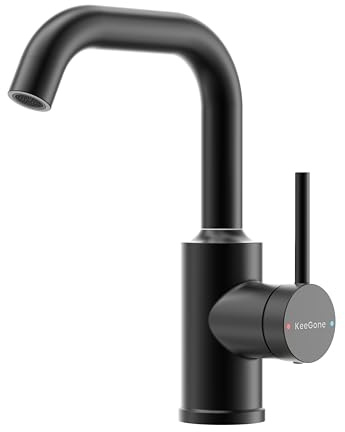 KeeGone Rubinetto Bagno Lavabo Girevole a 360°, Rubinetto per Lavabo Caldo e Freddo Regolabile, Rubinetto per Bagno Monocomando, Rubinetto in Acciaio Inossidabile, Facile Installazione, Nero