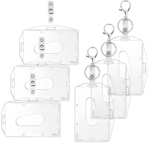 6 stycken ID-korthylsor, hård plast med nyckelring, horisontell och vertikal dubbel användning, transparent kortfodral, ID-korthållare av hård plast för ID-korthållare