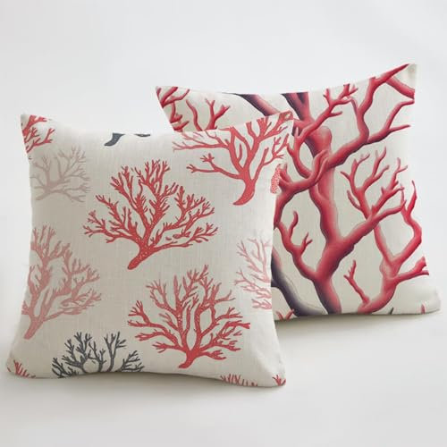 Coussin Exterieur Rose Housse de Coussin 60x60cm Extérieur Imperméable Lin Coussins Canapé Lot de 2 Corail Housses de Coussins Double Face Taie Oreiller pour Salon Chambre Chaise Jardin Maison JX-4