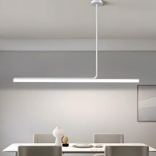 Lampada a sospensione a LED per Tavolo da pranzo Sala da pranzo 58W Lampadario Dimmerabile con Telecomando Altezza Regolabile Soggiorno Cucina Isola Ufficio Lampadario a sospensione (Bianco, L80cm)