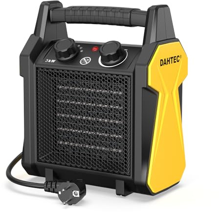 DAHTEC 3 000 W bärbar elektrisk värmare - mini fläktvärmare - industriell uppvärmning - överhettnings-/tippsäkerhet - idealisk för hem och kontor