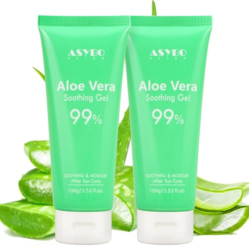 ASYBO 100 x 2 ml de gel d'aloe vera – 99 % d'aloe vera bio hydratant visage et corps Crème naturelle à l'aloe vera pour peau sèche, sunburn, acné, apaisant et hydratant pour les cheveux du corps du
