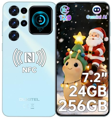 OUKITEL C68 Plus Telefonos Moviles Libres - 7,2 Pulgadas HD+ 120Hz 1.8 Pantalla Trasera 24GB RAM+256GB ROM/TF 1TB Smartphone, 64MP+8MP, Batería 6000mAh, Android 15,4G Dual SIM/Face ID/Fingerprint/NFC