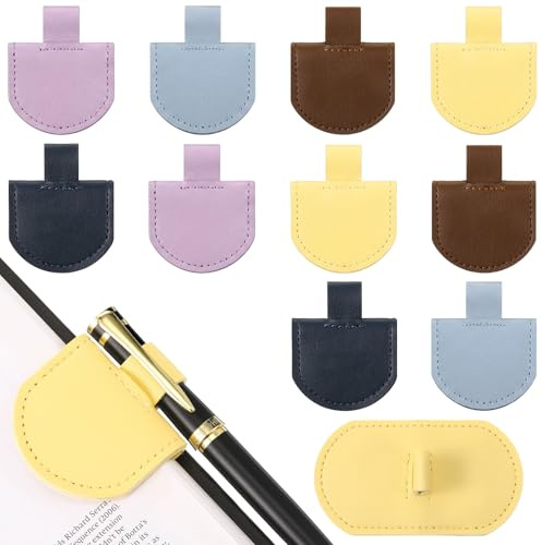 Resurhang 10 Pcs Bookmark with Pen Holder Magnetic Pen Loop Holder Set Personalized Magnetic Bookmarks Leather Book Mark for Teachers Readers Book Lovers Gifts Notebooks Journals Calendars
