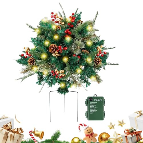 Holiday Planter Filler - Lighted Outdoor Decoration, Festive Porch Accent, Winter Pot Arrangement | Illuminated Seasonal Filler Design For Home Decorators Enhancing Front Door Walkway Garden Patio
