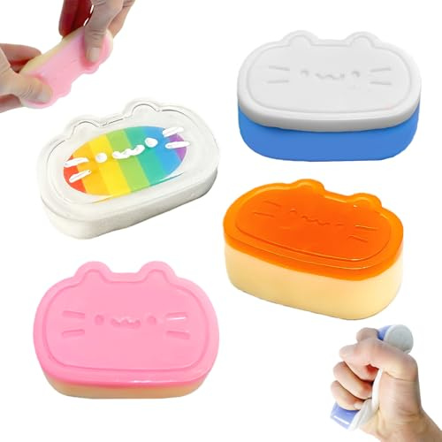 Echehi 4 Piezas Juguetes Apretables de Gatitos Squishy - Juguete Sensorial Anti-Estrés Suave y Elástico para Niños y Adultos, para Concentración y Relajación