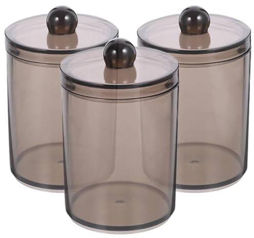 ABOOFAN Dispenser per Cotton Fioc 3 Pezzi Nero Trasparente con Coperchio, Contenitore Compatto per Organizzazione Bagno e Porta Dischetti di Cotone, Piccolo Organizer per Accessori