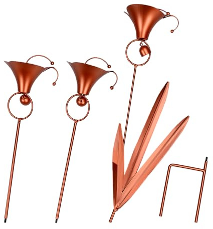BRRNOO 3 Flame Copper Calla Lilies Trädgårdsstake med Klockor och Rostfri Järnkonstruktion för Patio Pathway Yard Art (3 Calla Liljor)