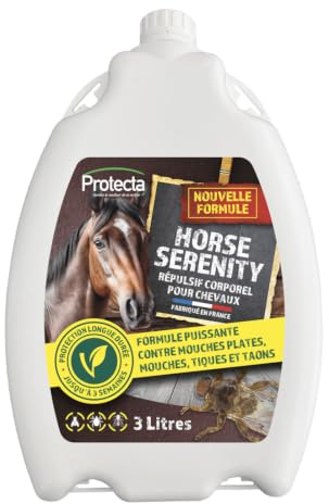 Protecta® - Spray Répulsif Anti-Mouches Cheval - Formule Puissante Contre Mouches Plates, Mouches, Tiques et Taons – Protection Longue Durée (3 Semaines) – Application sur Le Pelage (3 L)