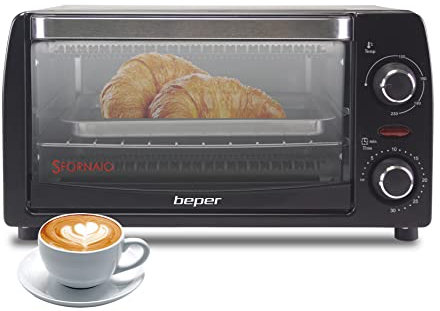 Beper 90.882 – Fornetto Elettrico 12L, Elementi Riscaldanti al Quarzo, Temperatura Regolabile fino a 230°C, Timer Regolabile fino a 30 Minuti, Autospegnimenti, Nero, 35.5 x 28 x 19.4 cm